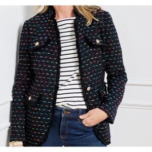 Talbots Jacket Womens 4 Navy Blue Rainbow Tweed Old Money Office Preppy Career